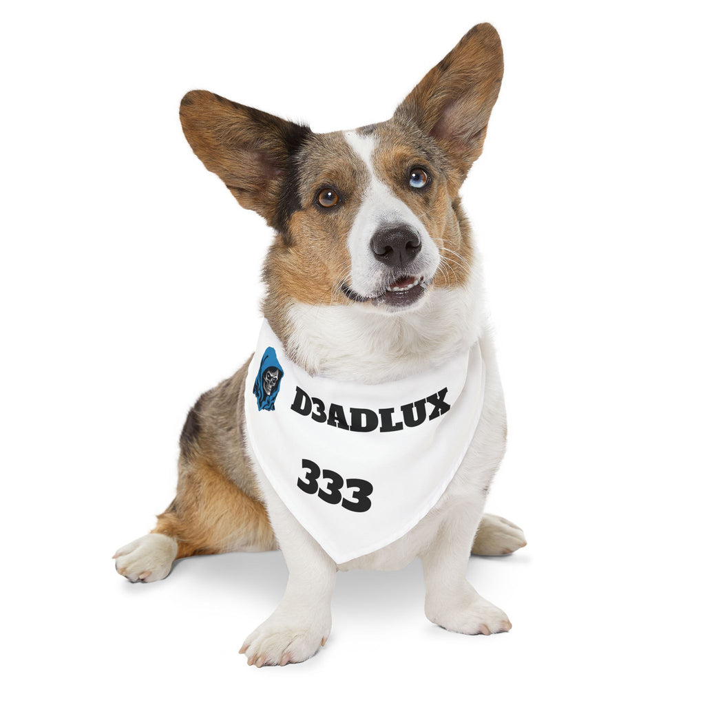 Pet Bandana Collar — White 'D3ADLUX 333' Skull Logo Dog Bandana Collar