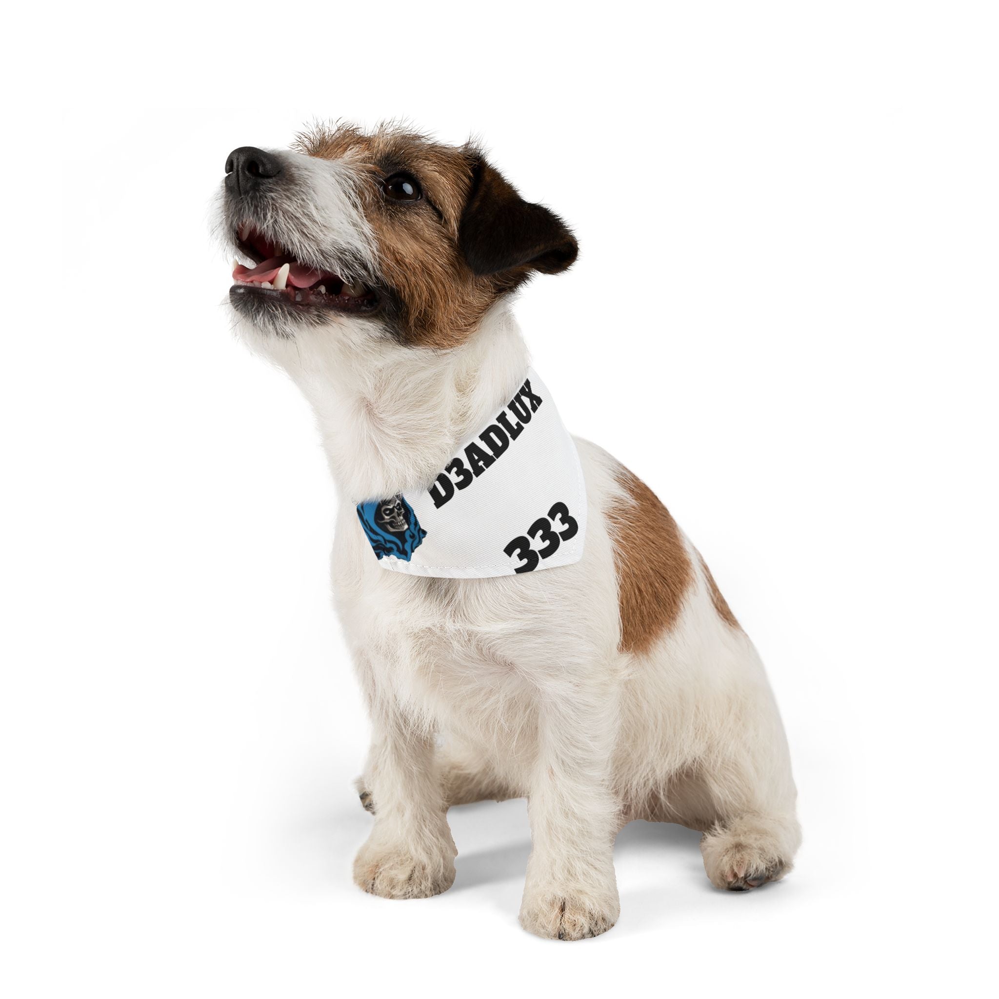 Pet Bandana Collar — White 'D3ADLUX 333' Skull Logo Dog Bandana Collar