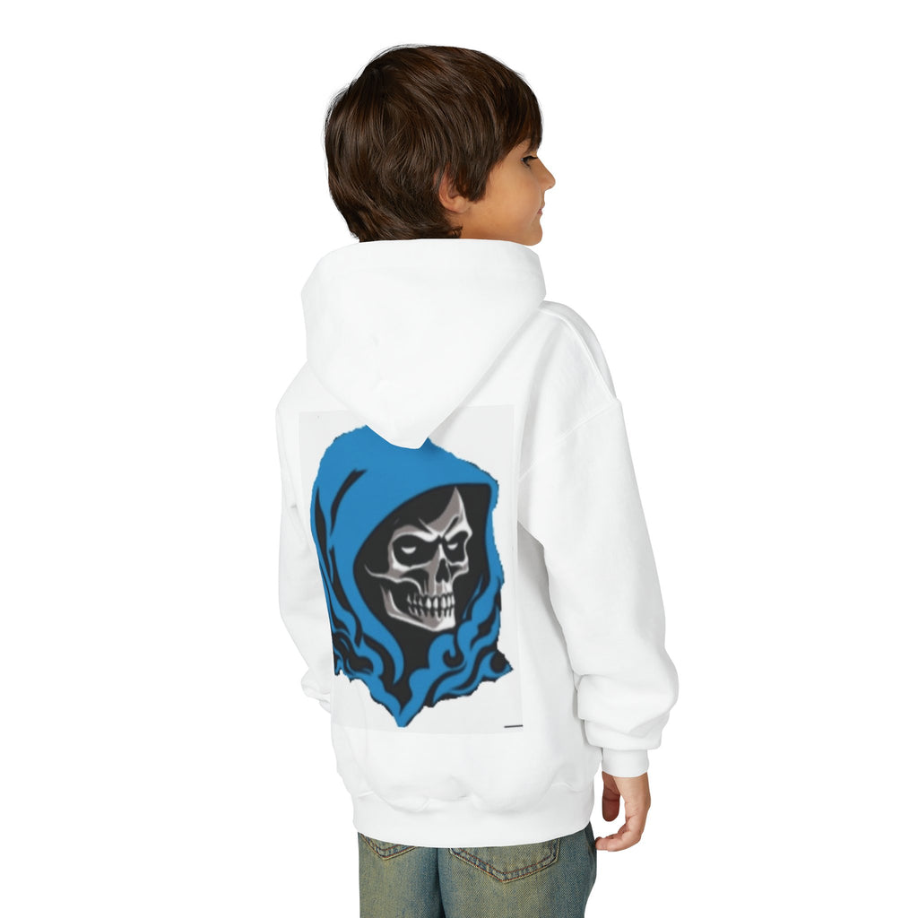 Youth Hoodie – Blue Hooded Skeleton Graphic Pullover