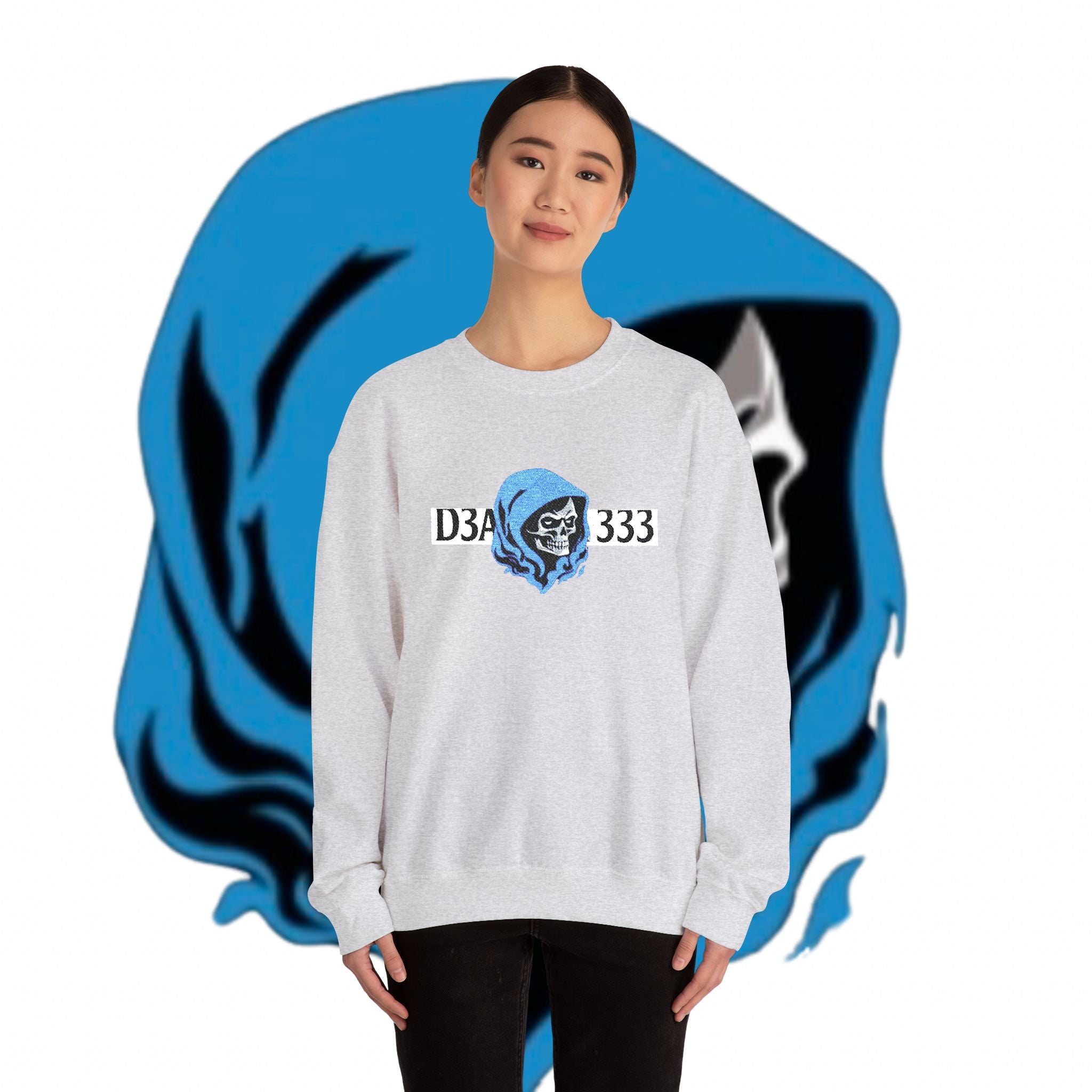 Skull in Blue Hoodie Crewneck Sweatshirt - D3A 333 Graphic