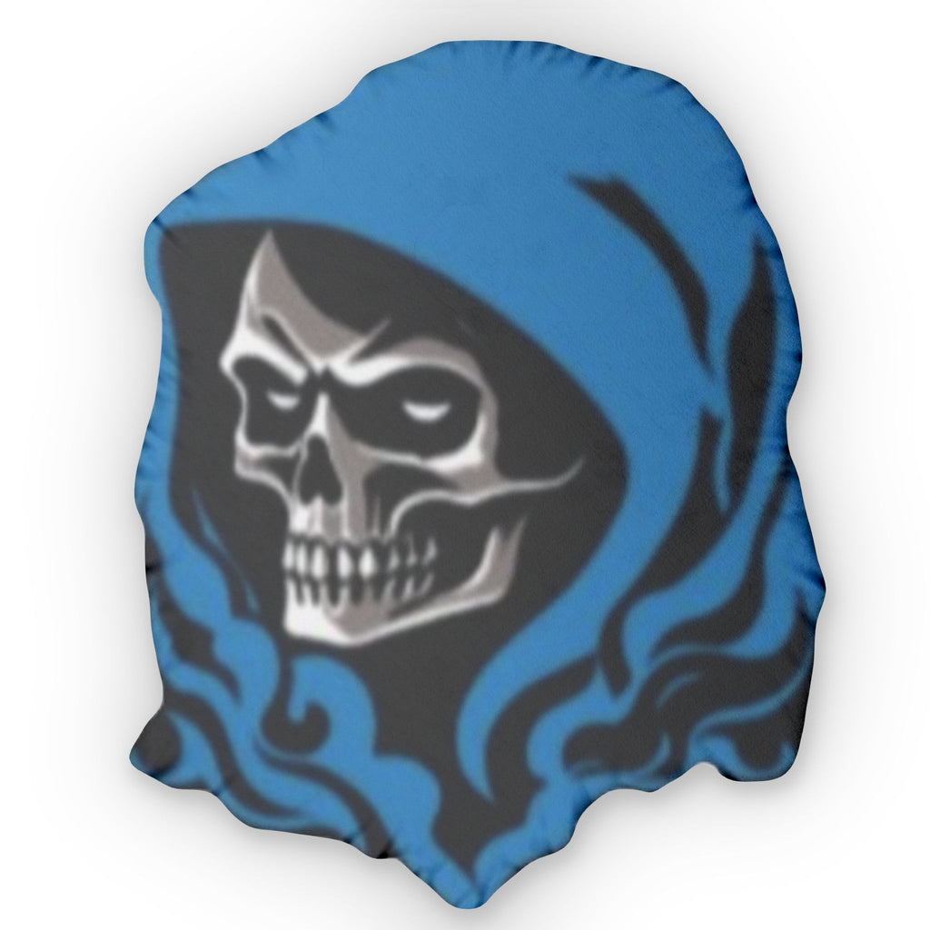Skull Hooded Pillow — Blue Grim Reaper Custom Shaped Throw Pillow