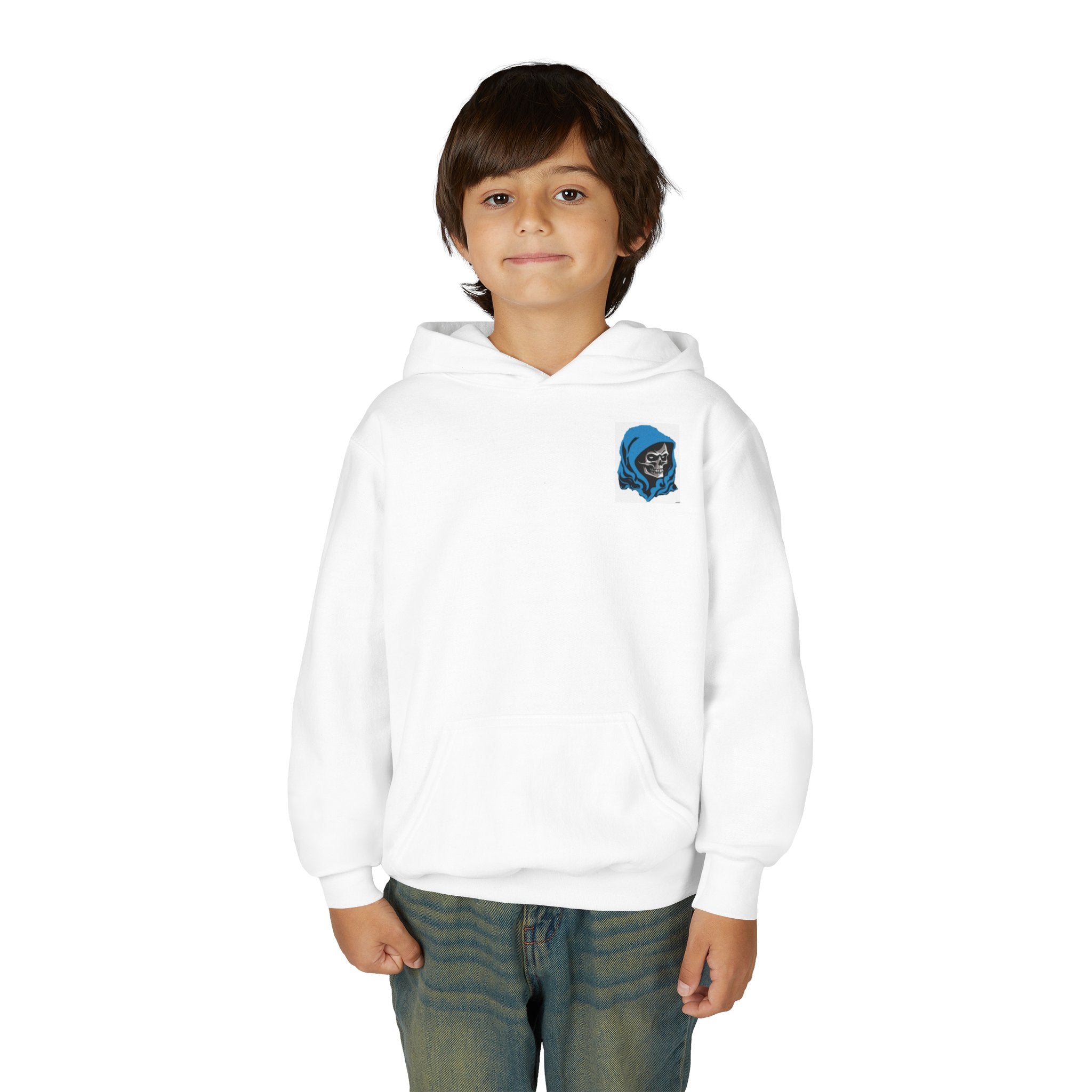 Youth Hoodie – Blue Hooded Skeleton Graphic Pullover