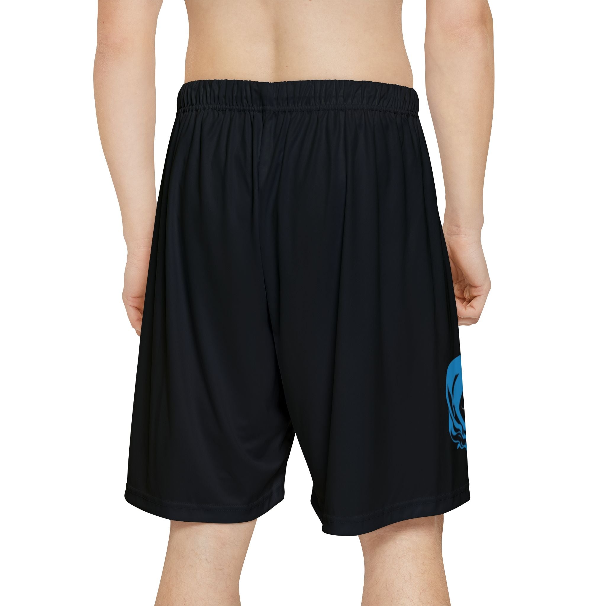 Men’s Sports Shorts — Black Athletic Shorts with Blue Hooded Skull & ‘333’ Graphic