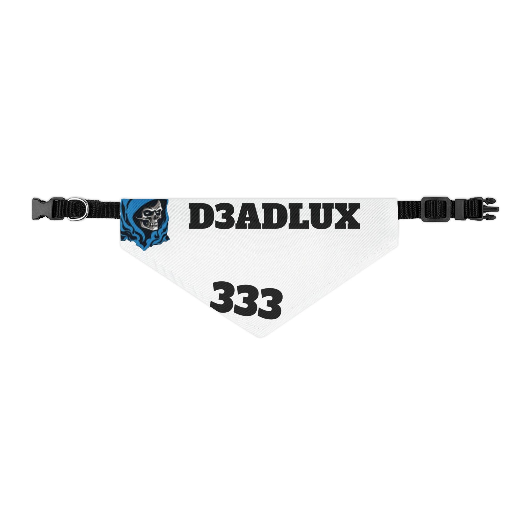 Pet Bandana Collar — White 'D3ADLUX 333' Skull Logo Dog Bandana Collar