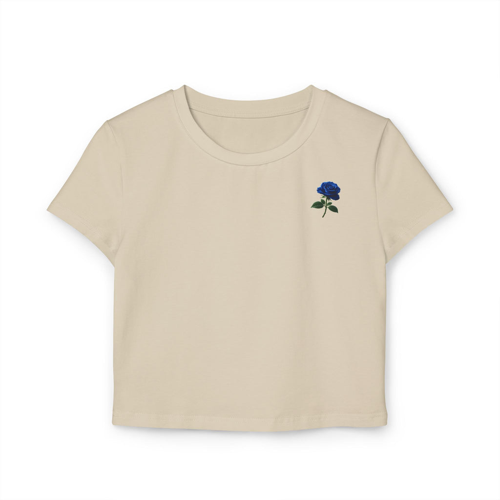 Blue Rose Crop Tee - Minimal Floral Women's Baby T-Shirt