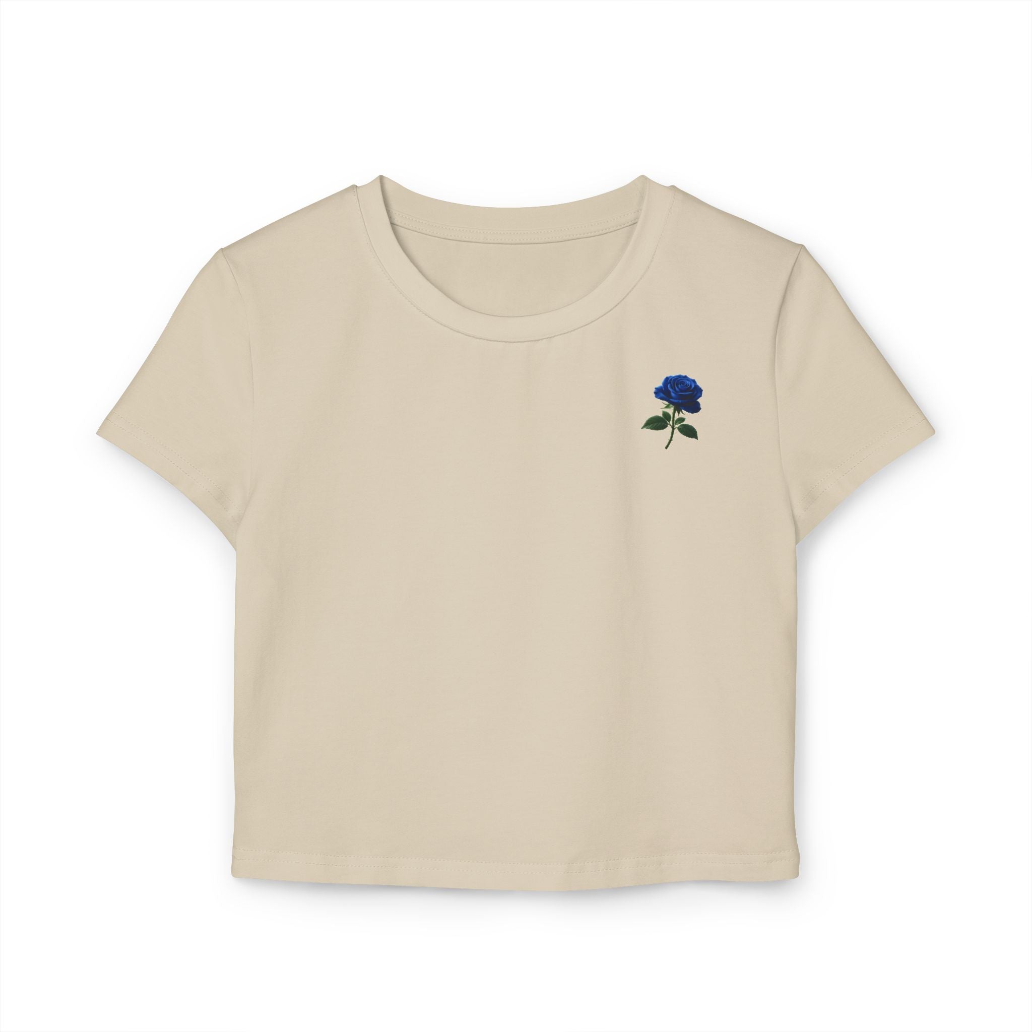 Blue Rose Crop Tee - Minimal Floral Women's Baby T-Shirt