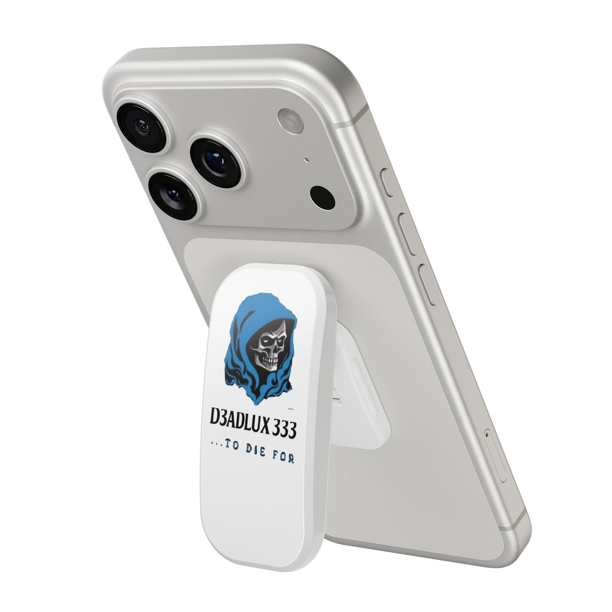 Clickit Phone Stand — Grim Reaper Skull Design "D3ADLUX 333 ...To Die For"