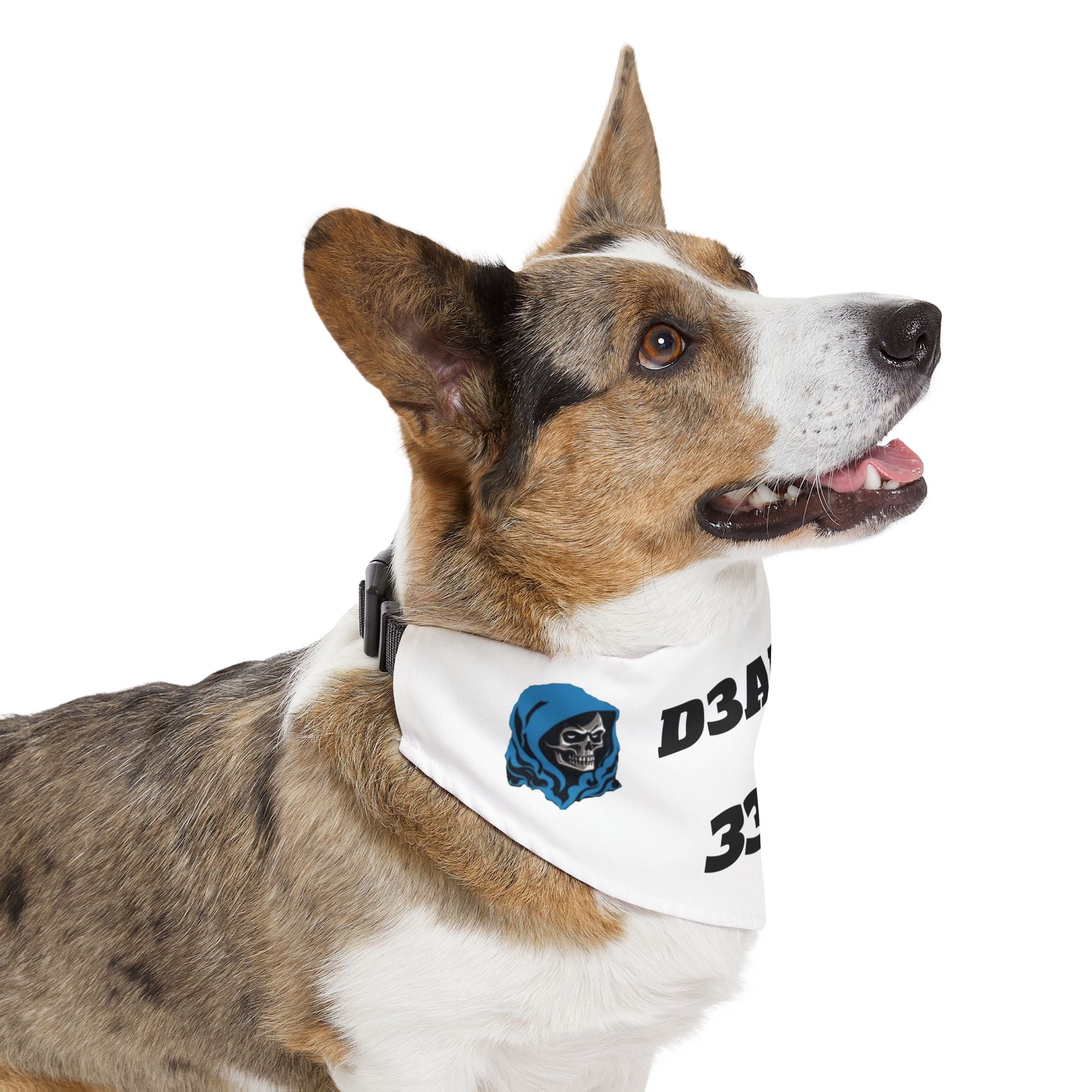 Pet Bandana Collar — White 'D3ADLUX 333' Skull Logo Dog Bandana Collar
