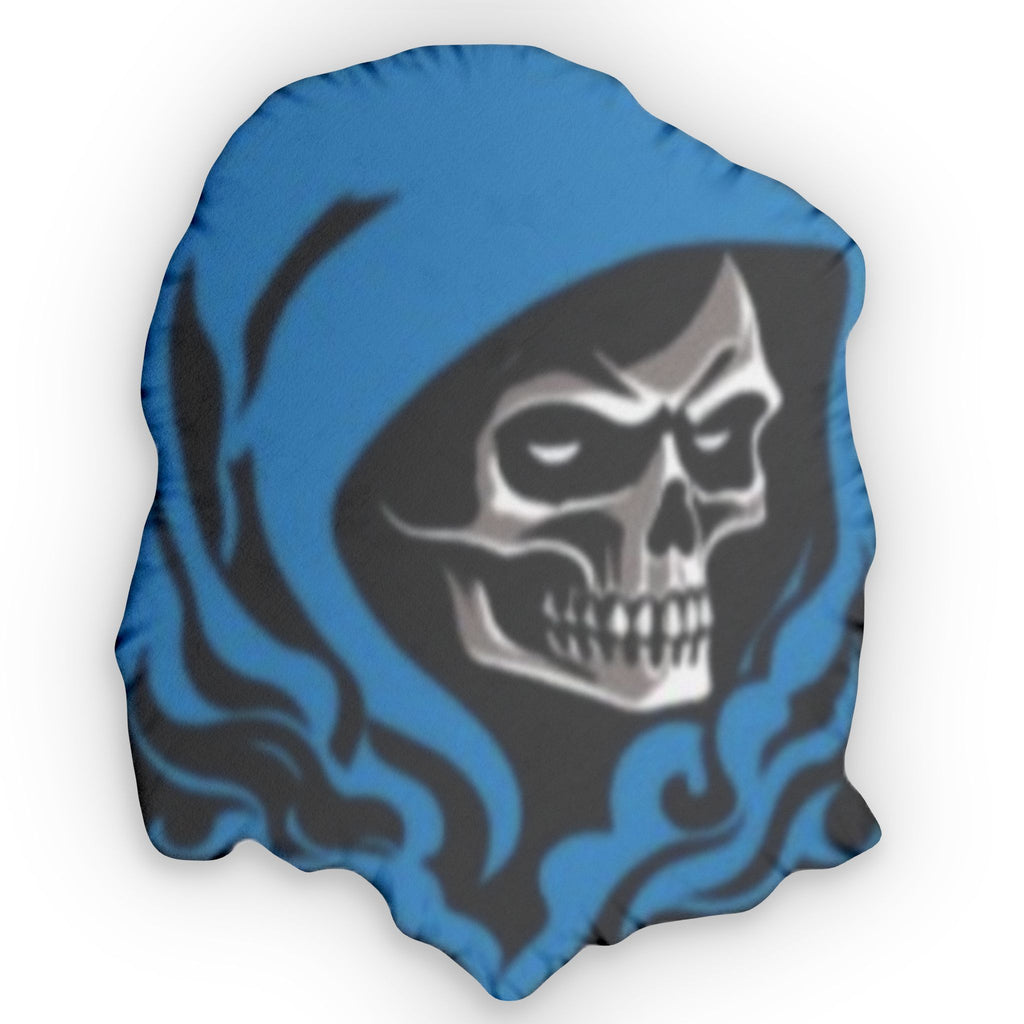 Skull Hooded Pillow — Blue Grim Reaper Custom Shaped Throw Pillow
