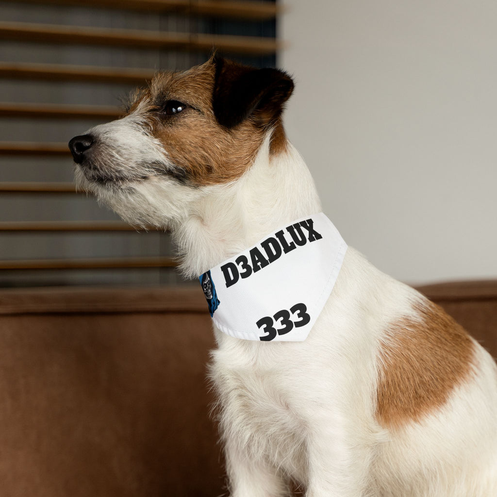 Pet Bandana Collar — White 'D3ADLUX 333' Skull Logo Dog Bandana Collar