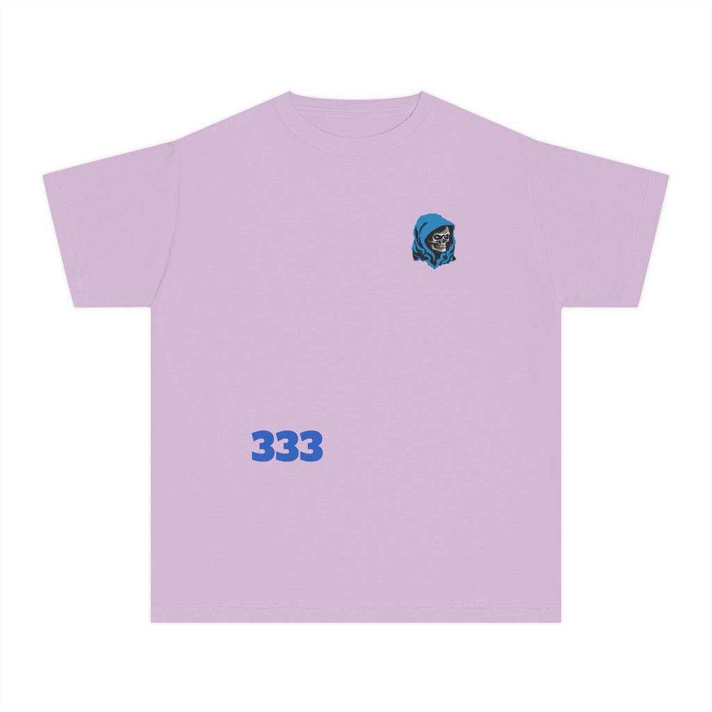 Youth Tee — Blue Skull Crest with “333” Graphic