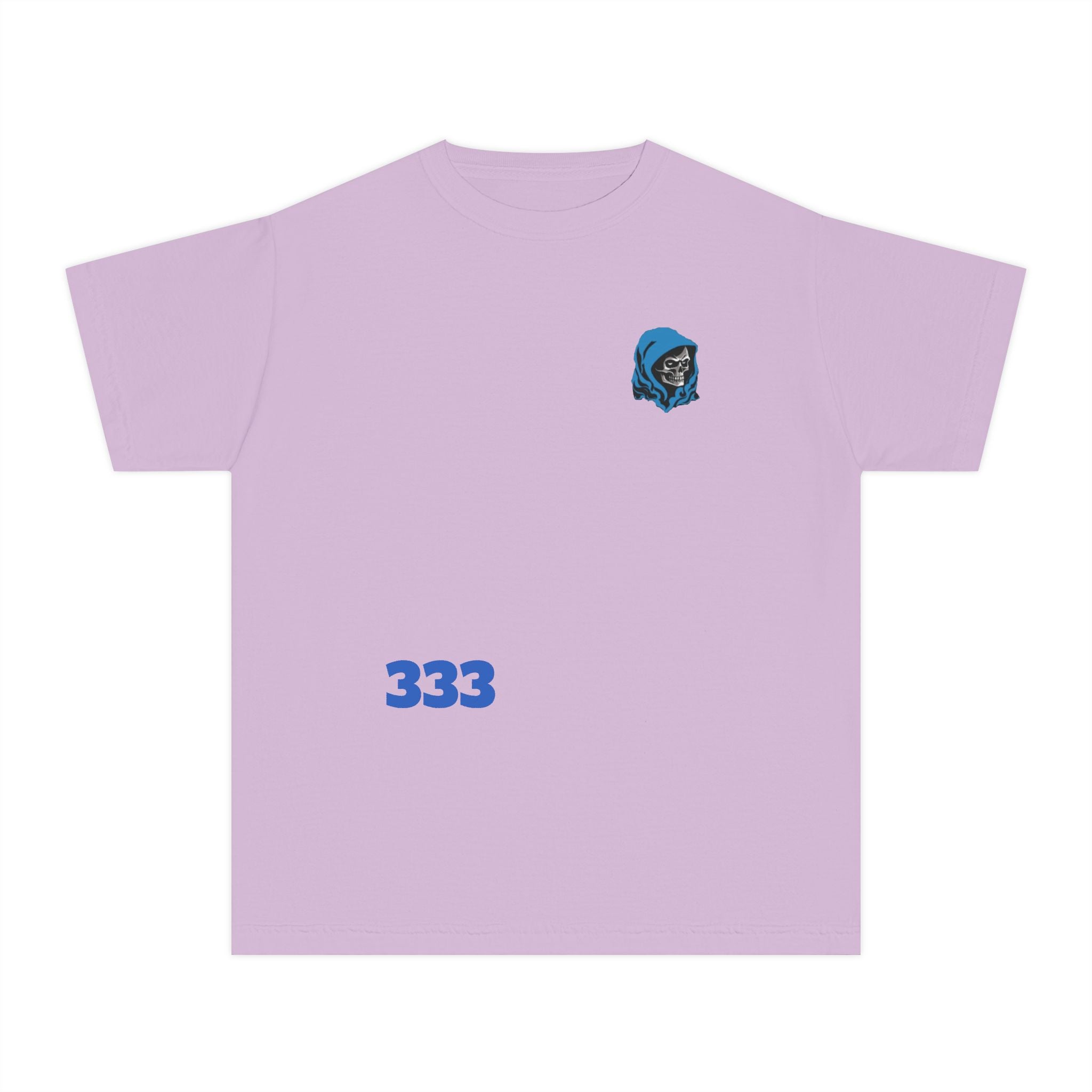 Youth Tee — Blue Skull Crest with “333” Graphic