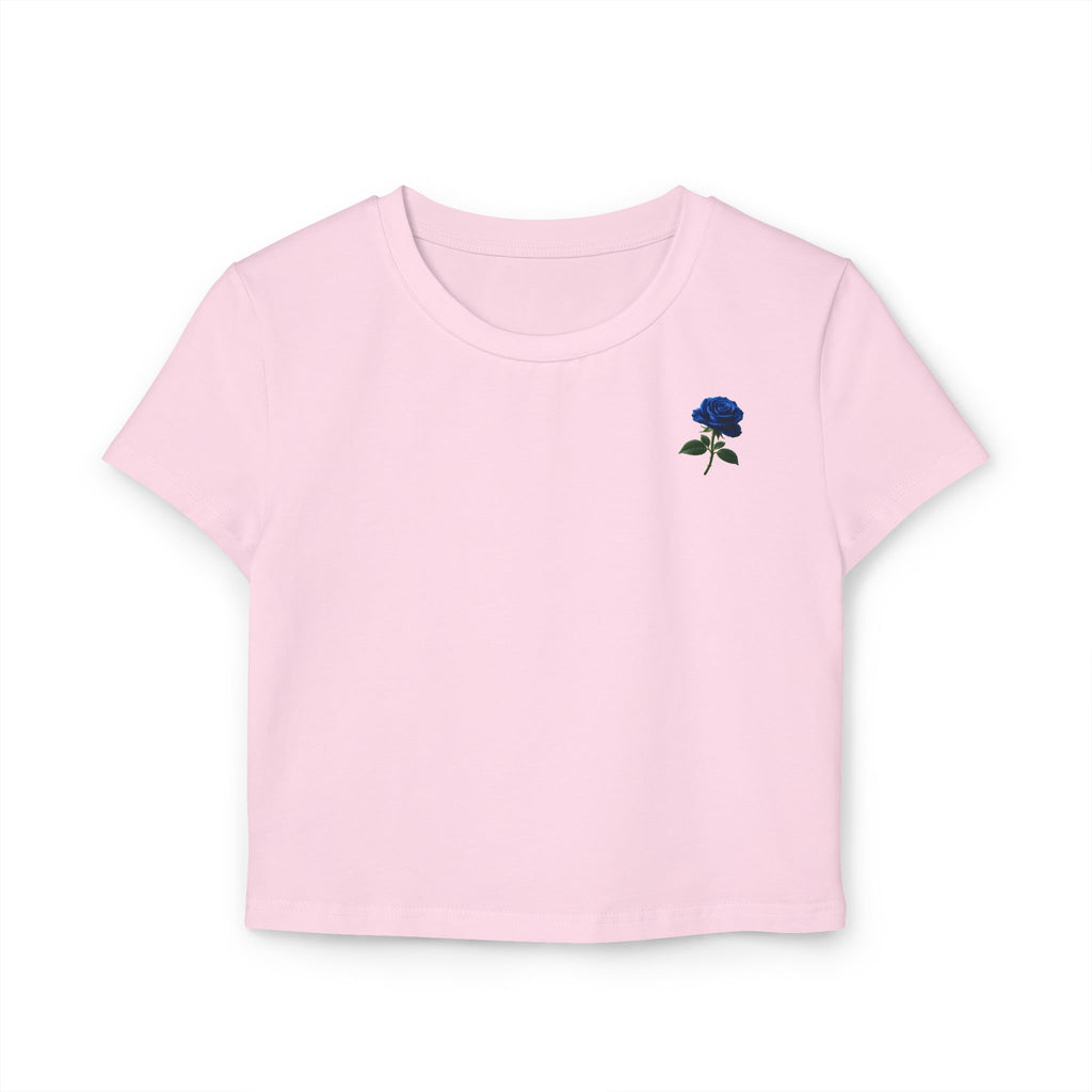 Blue Rose Crop Tee - Minimal Floral Women's Baby T-Shirt