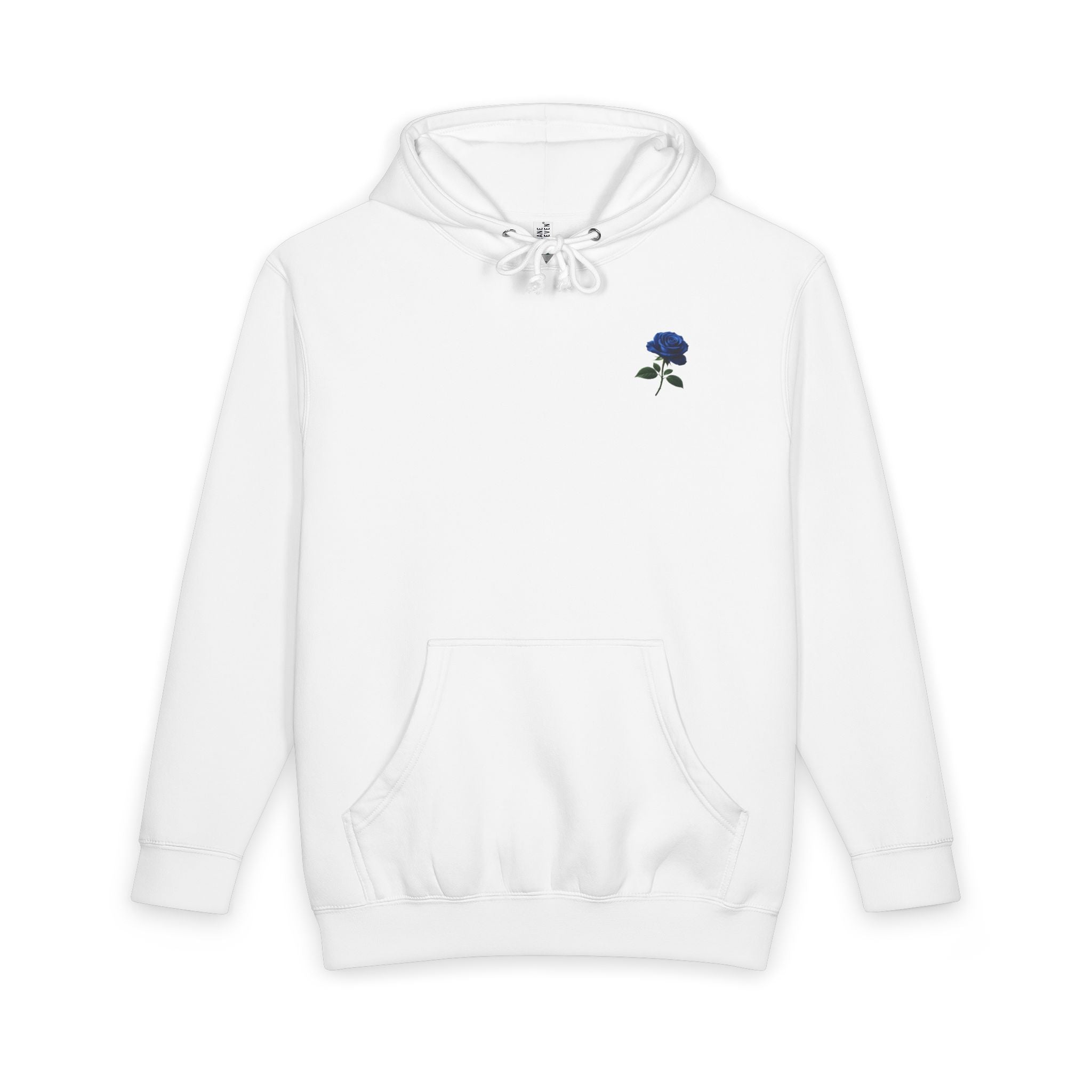 Rosebud Embroidered Hoodie — Minimal Blue Rose Chest Design