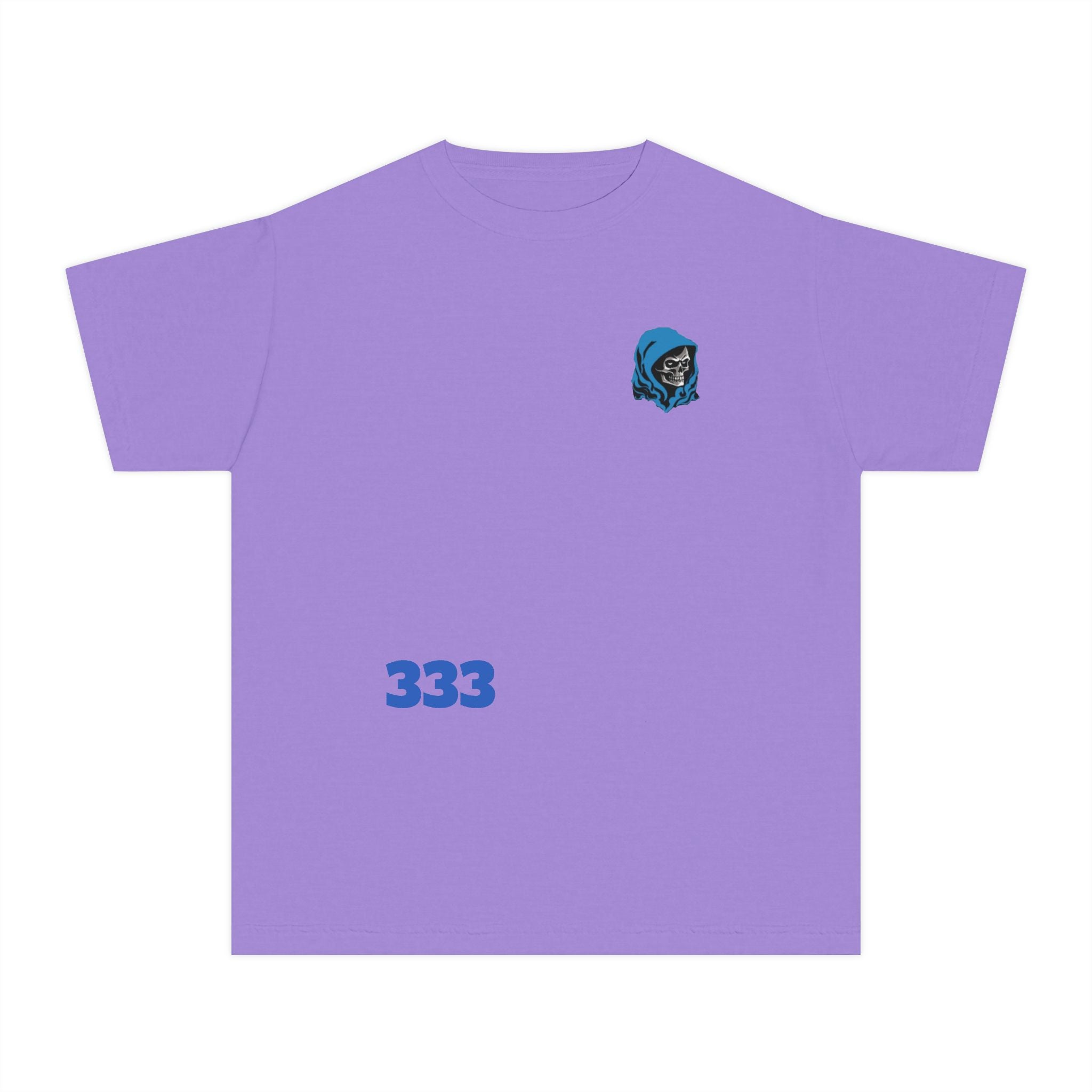 Youth Tee — Blue Skull Crest with “333” Graphic