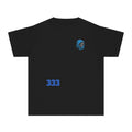 Youth Tee — Blue Skull Crest with “333” Graphic