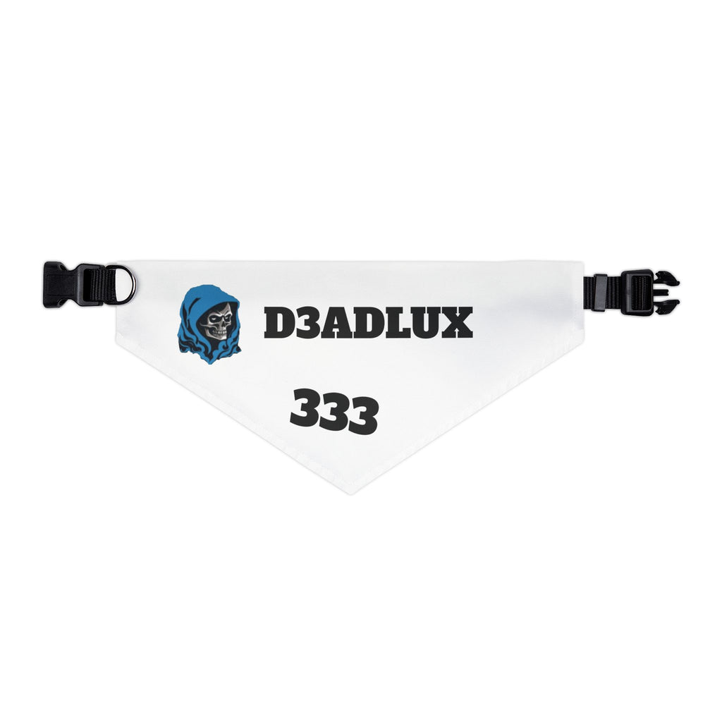 Pet Bandana Collar — White 'D3ADLUX 333' Skull Logo Dog Bandana Collar