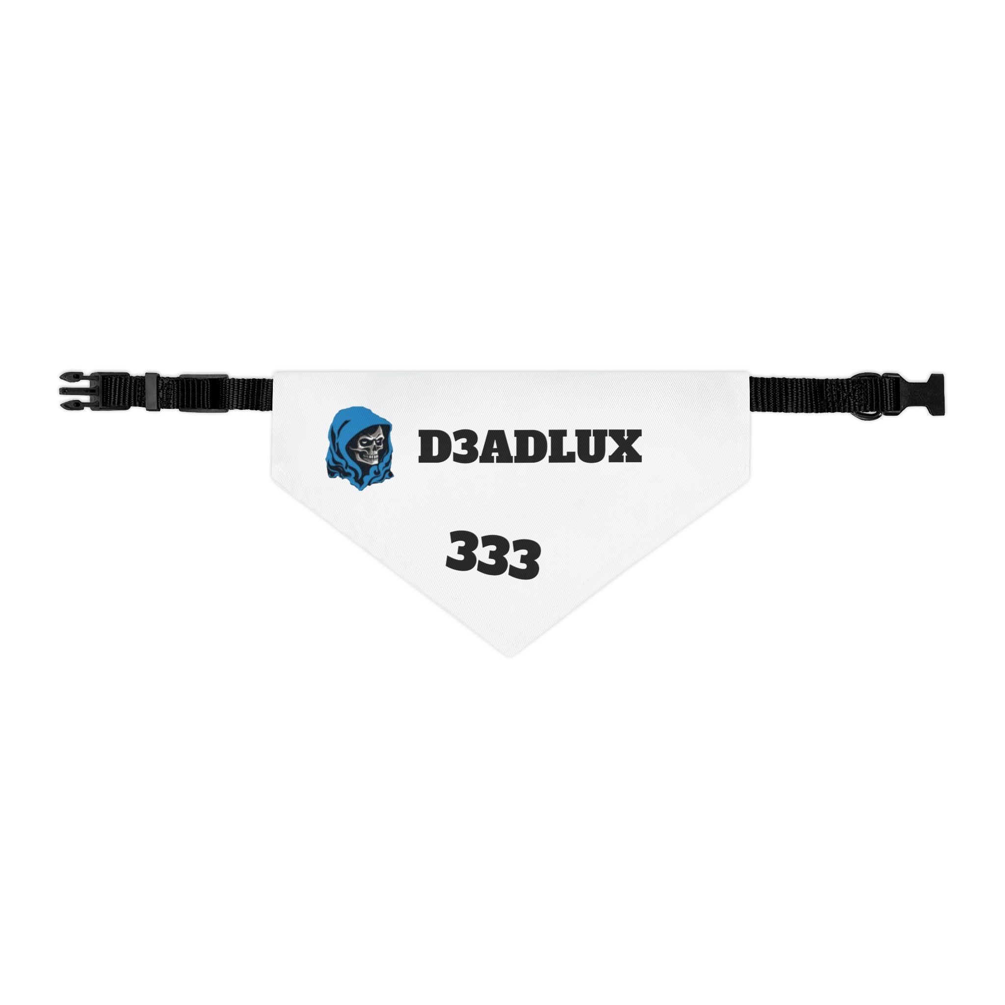 Pet Bandana Collar — White 'D3ADLUX 333' Skull Logo Dog Bandana Collar