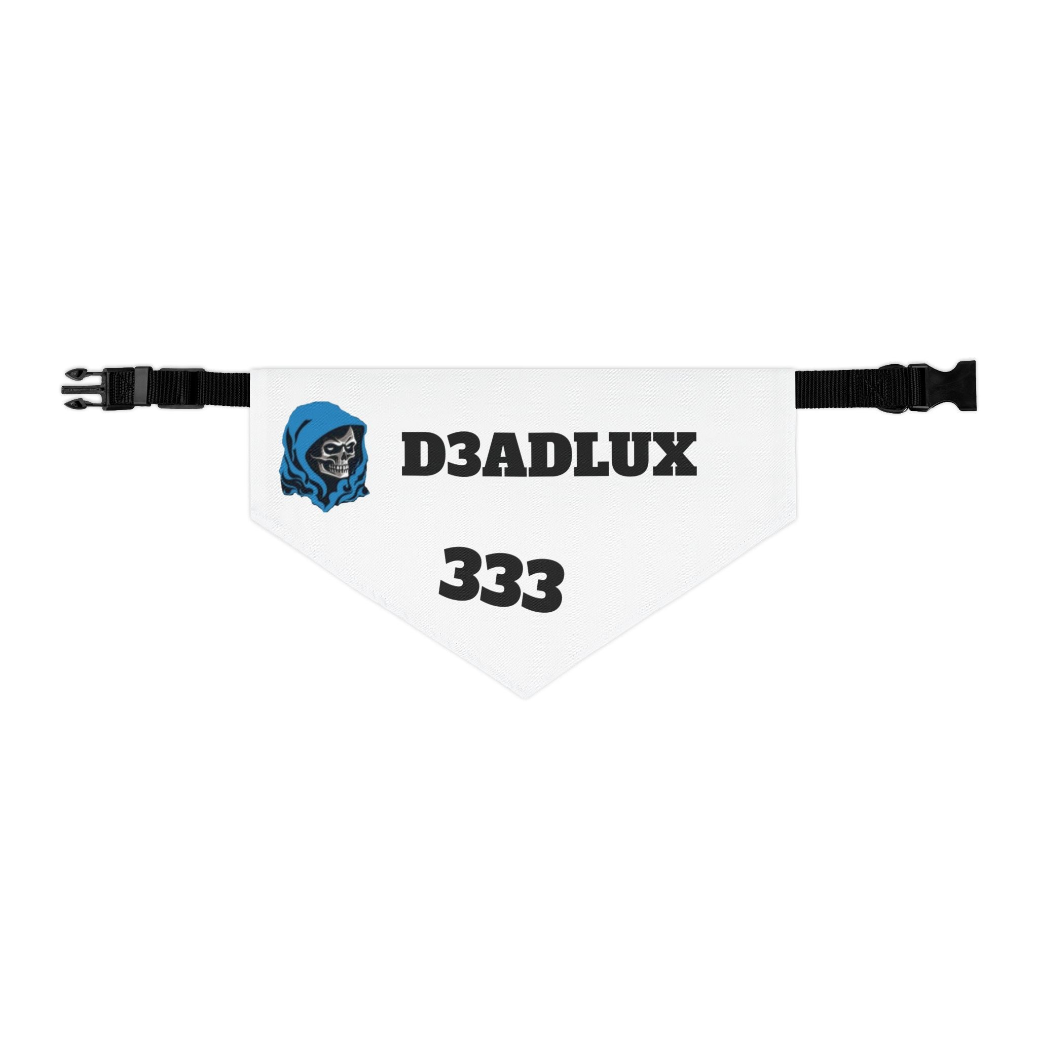 Pet Bandana Collar — White 'D3ADLUX 333' Skull Logo Dog Bandana Collar