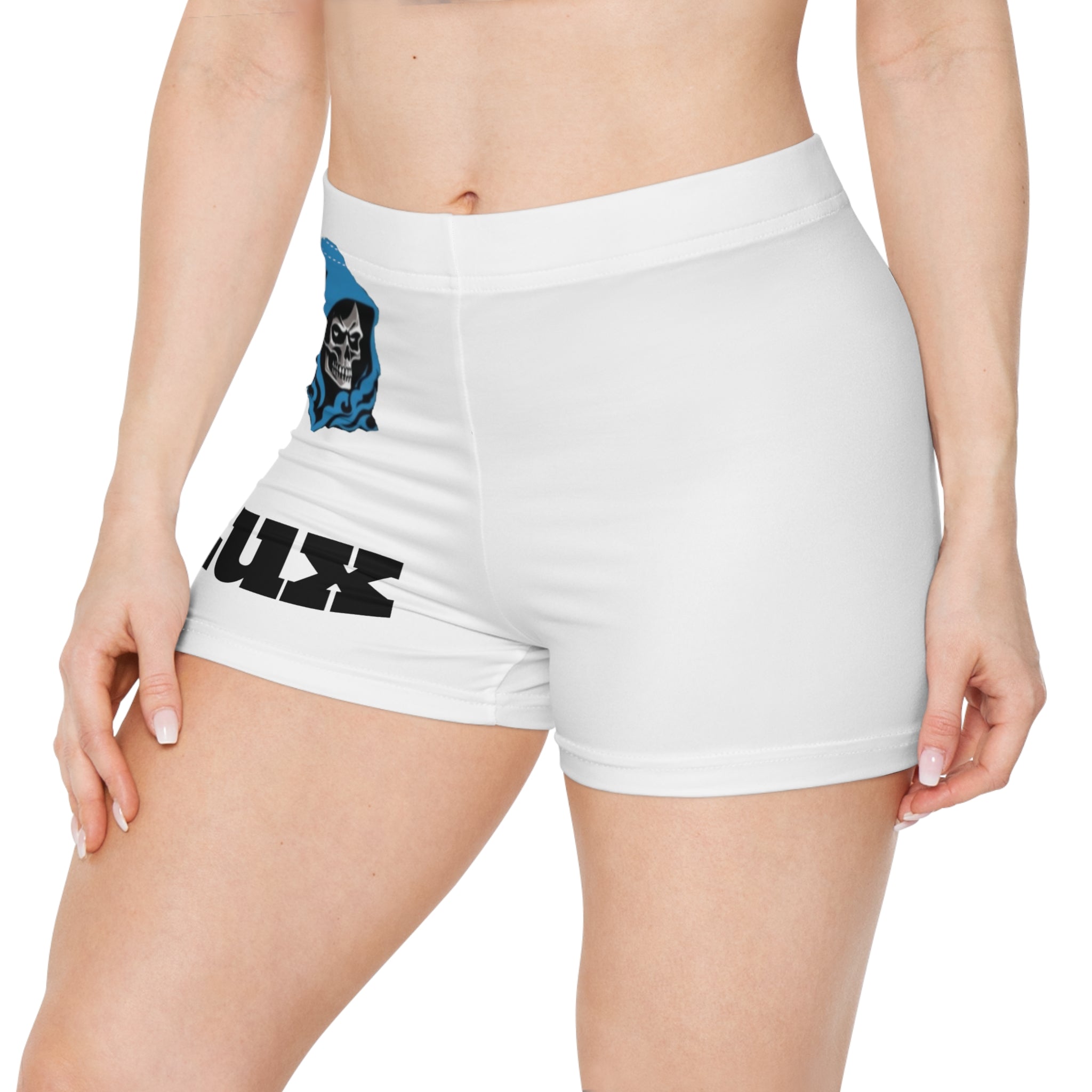 Reaper Skull Women's Shorts — Lux Blue Hooded Skull Graphic