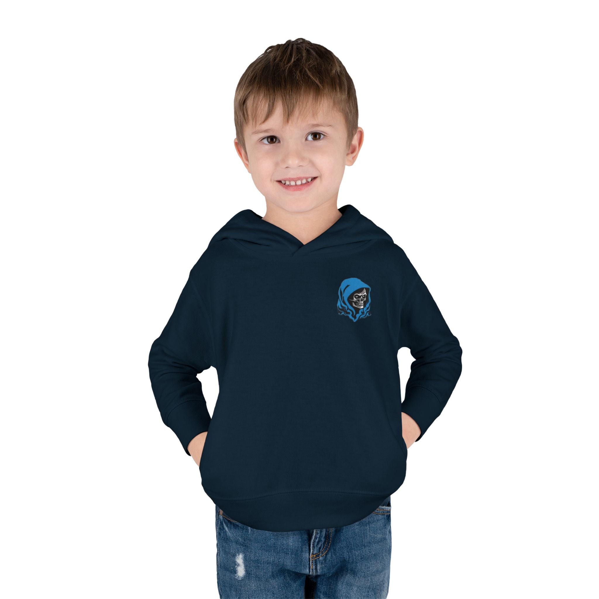 Toddler Hoodie with Blue Hooded Skull Graphic — Cute Edgy Kids Pullover