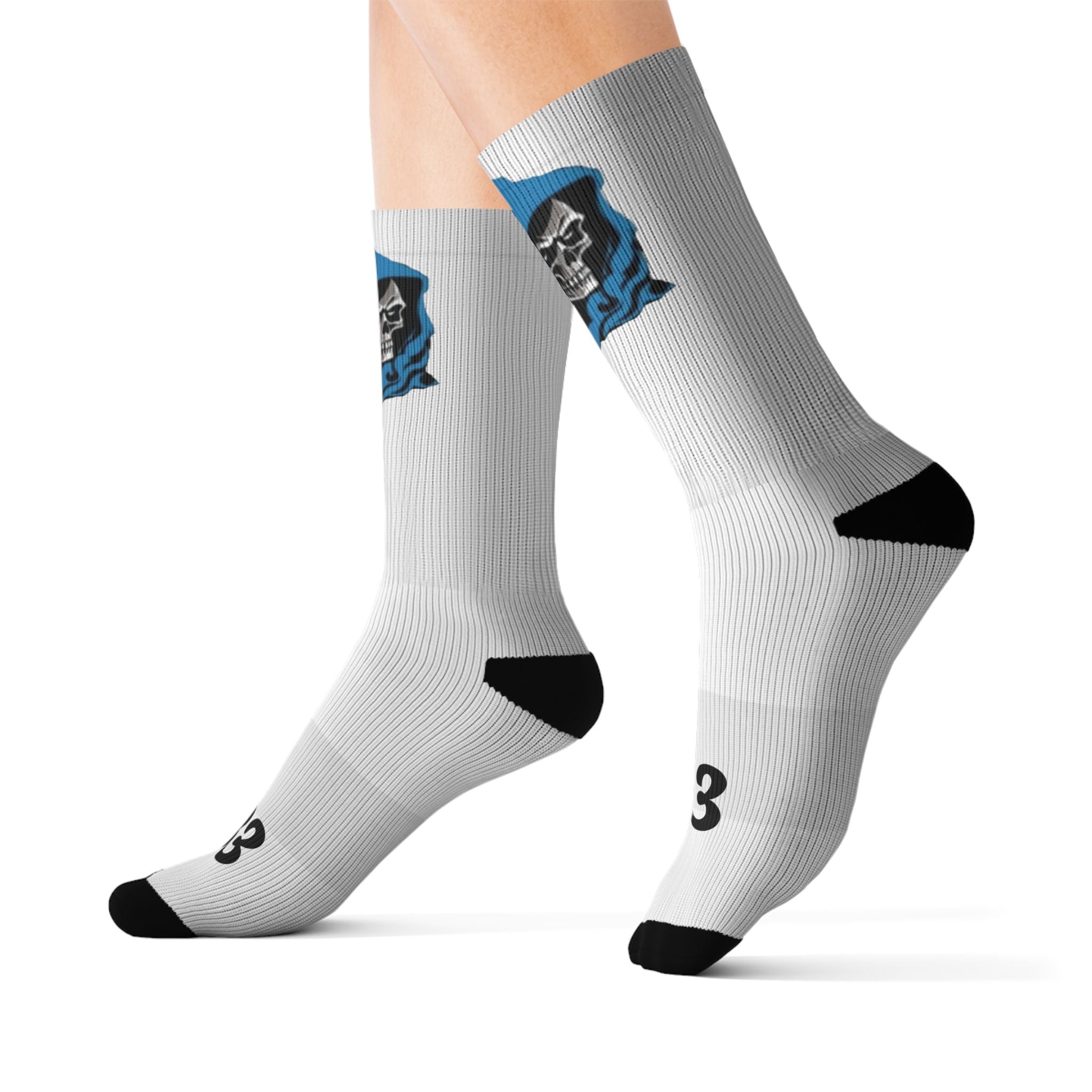 Skull & Blue Flame Sublimated Crew Socks — Gothic Skate Style