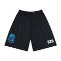 Men’s Sports Shorts — Black Athletic Shorts with Blue Hooded Skull & ‘333’ Graphic