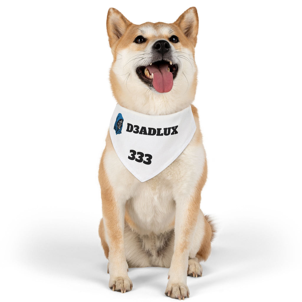 Pet Bandana Collar — White 'D3ADLUX 333' Skull Logo Dog Bandana Collar