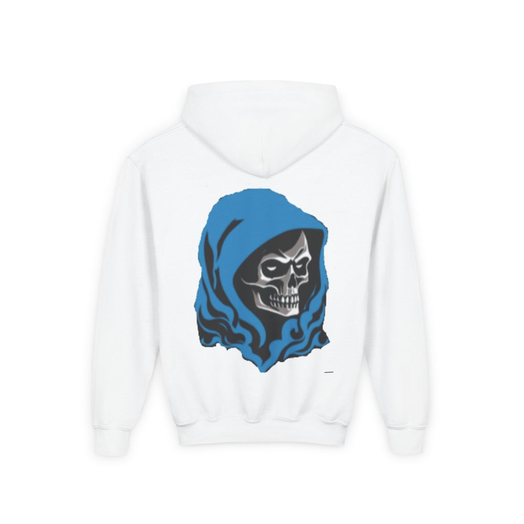 Youth Hoodie – Blue Hooded Skeleton Graphic Pullover