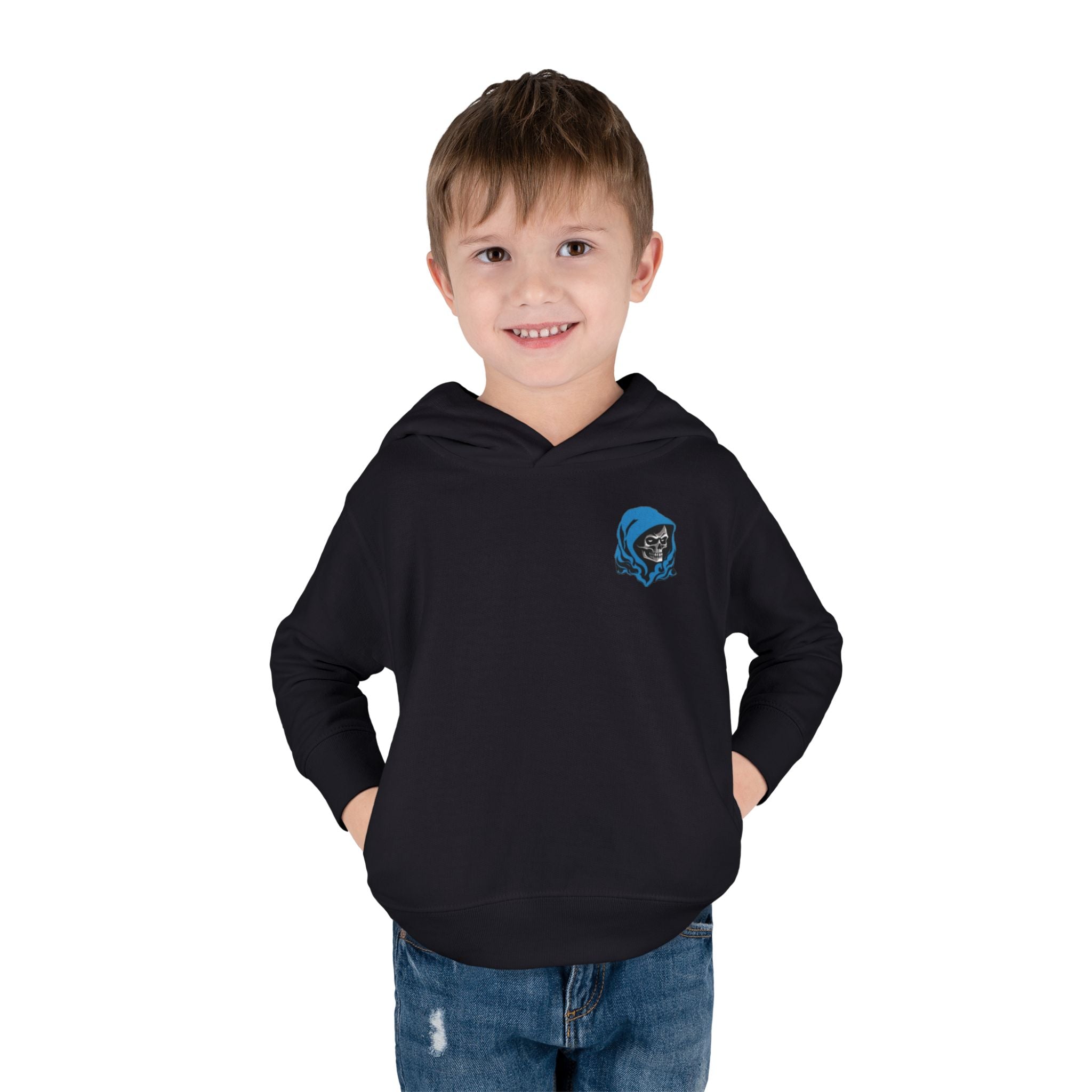 Toddler Hoodie with Blue Hooded Skull Graphic — Cute Edgy Kids Pullover