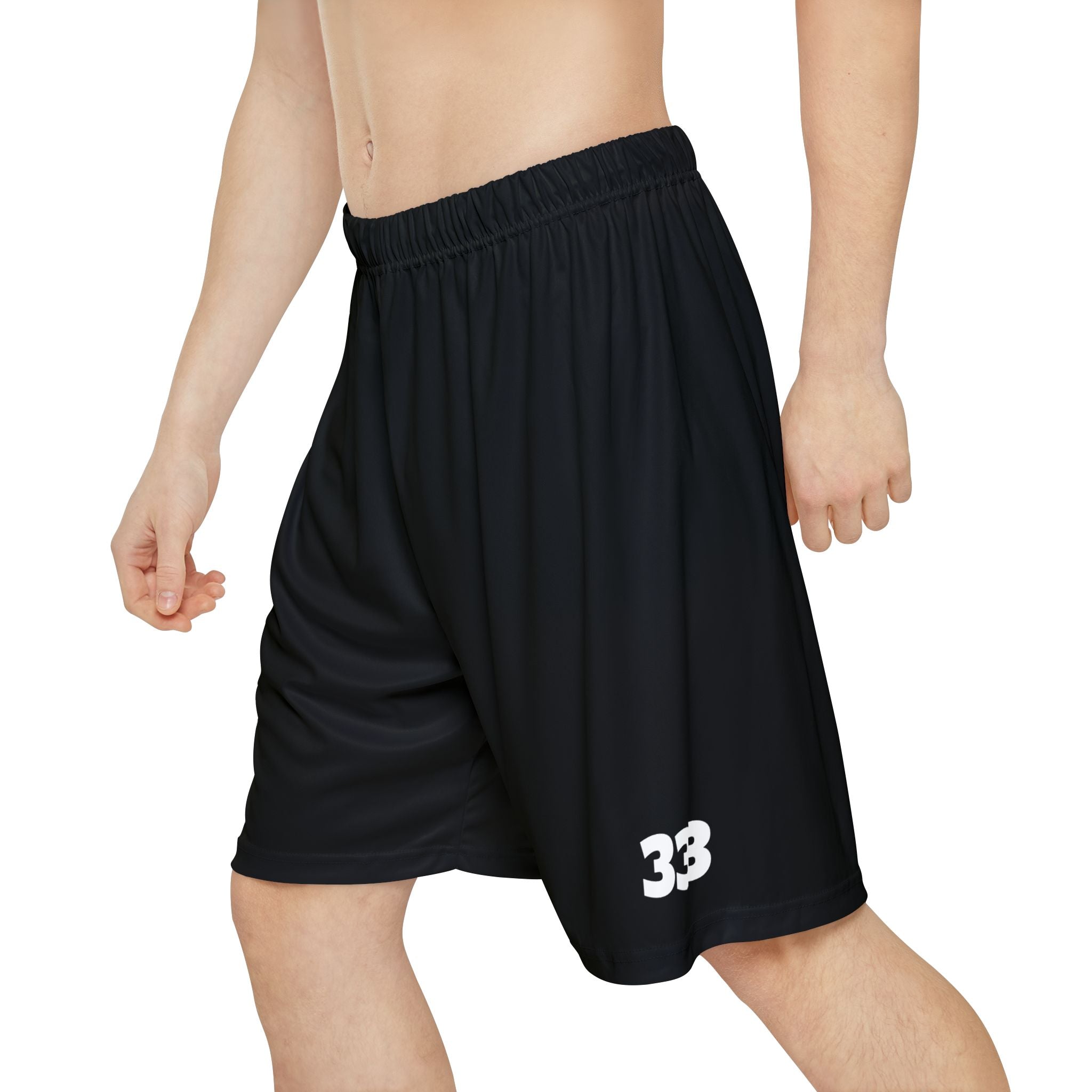 Men’s Sports Shorts — Black Athletic Shorts with Blue Hooded Skull & ‘333’ Graphic