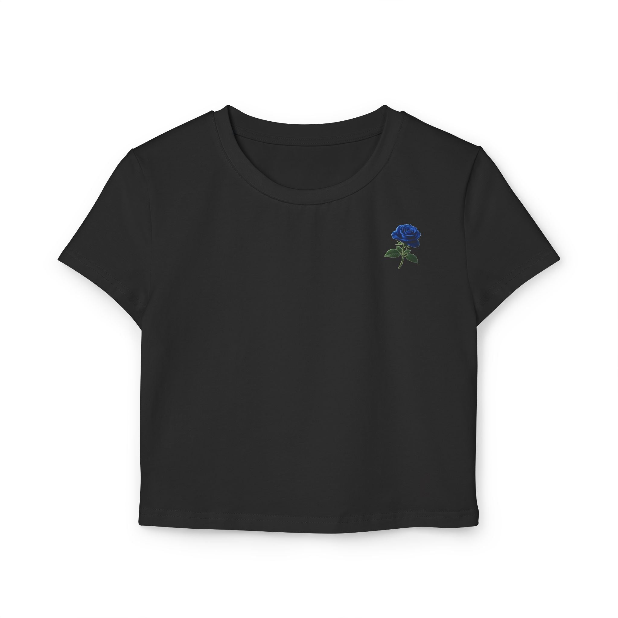 Blue Rose Crop Tee - Minimal Floral Women's Baby T-Shirt