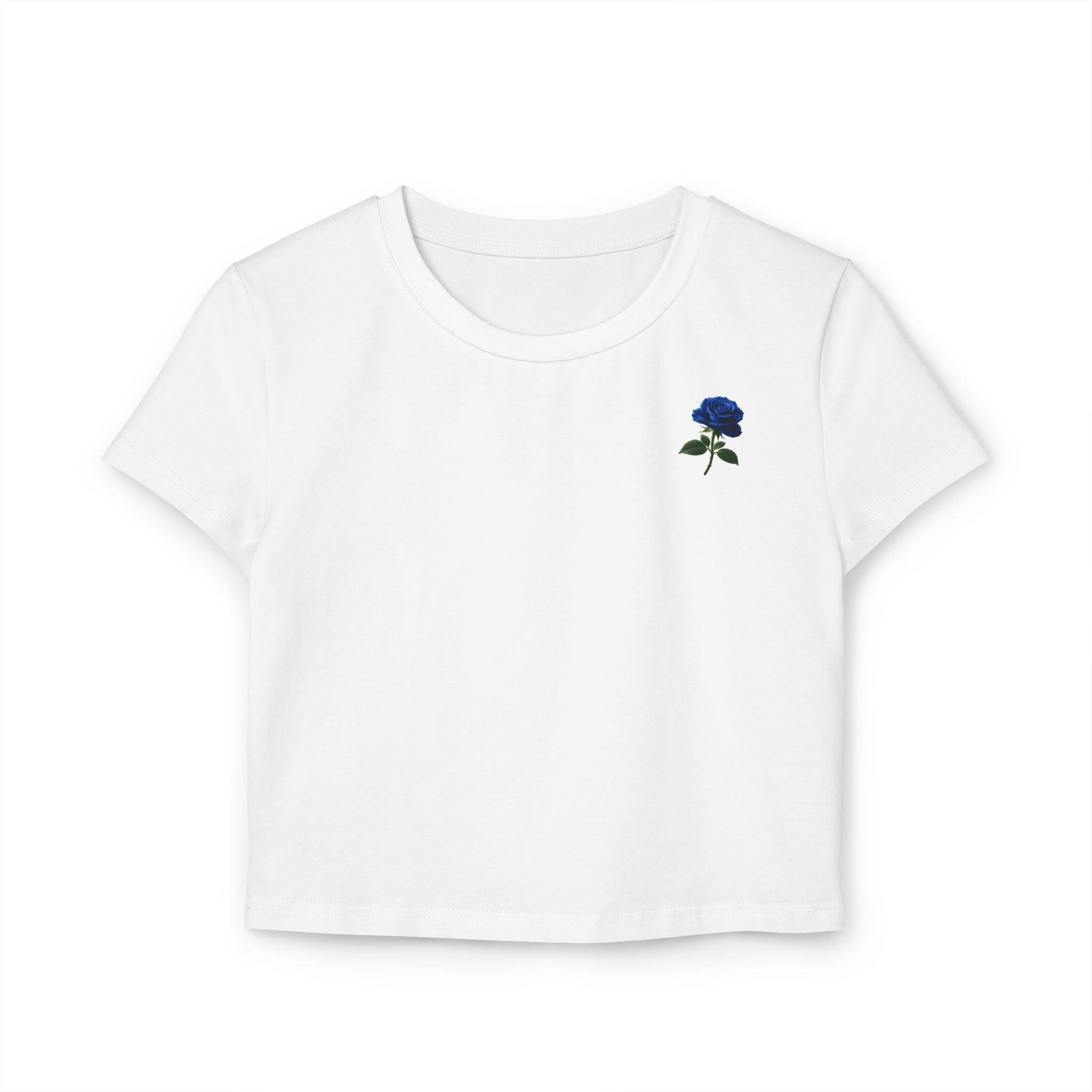 Blue Rose Crop Tee - Minimal Floral Women's Baby T-Shirt