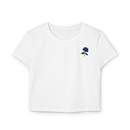 Blue Rose Crop Tee - Minimal Floral Women's Baby T-Shirt