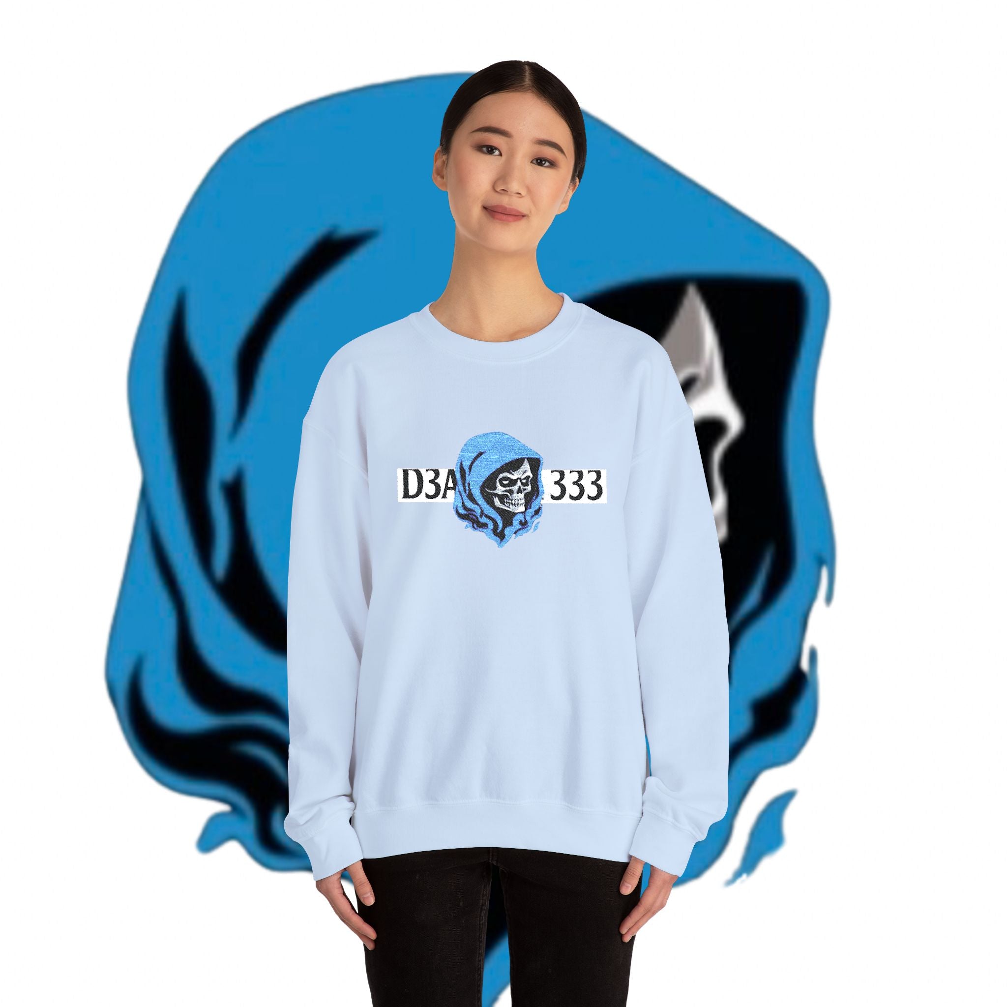 Skull in Blue Hoodie Crewneck Sweatshirt - D3A 333 Graphic