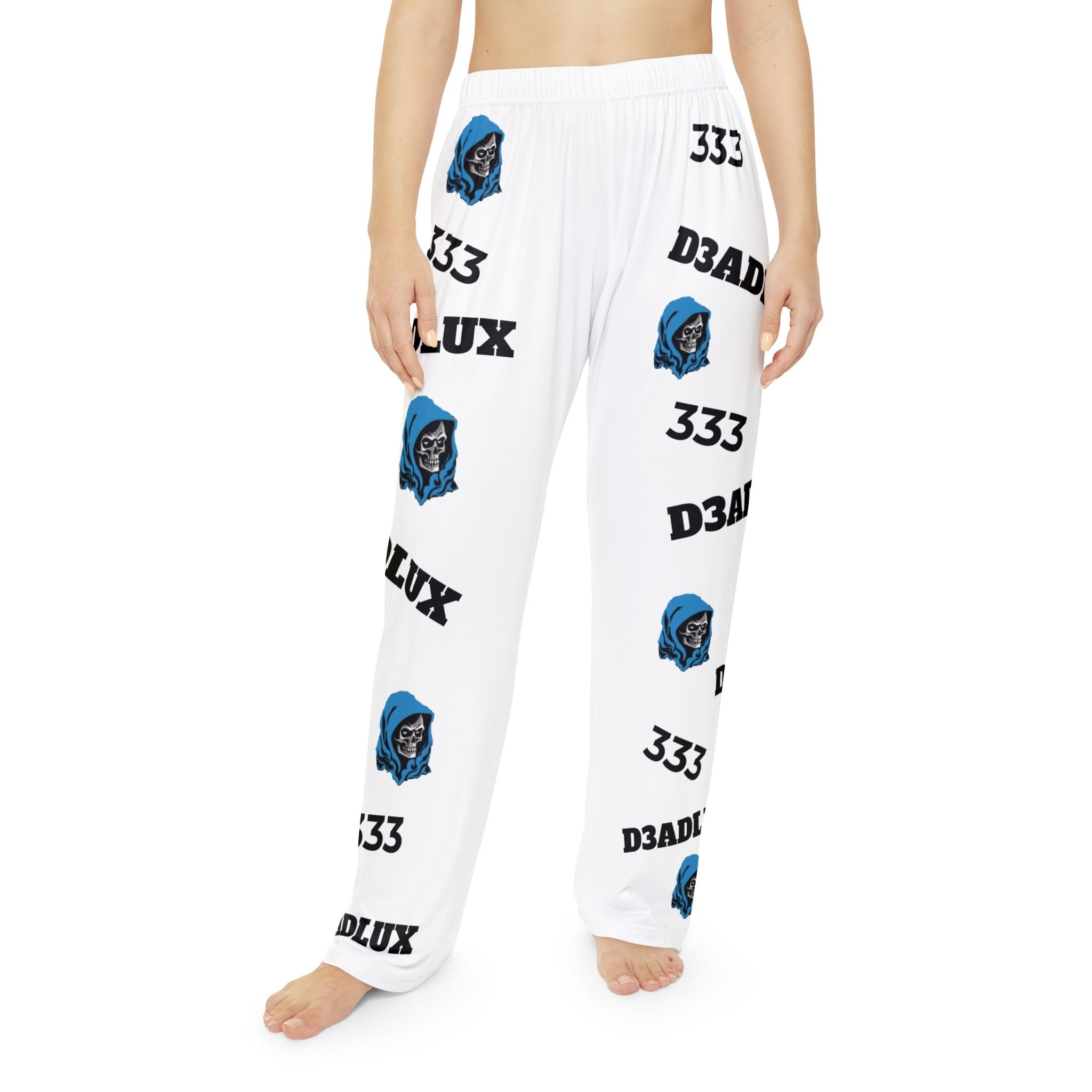 Skull Hood Logo Pajama Pants — Women's Graphic Lounge Sleepwear 333