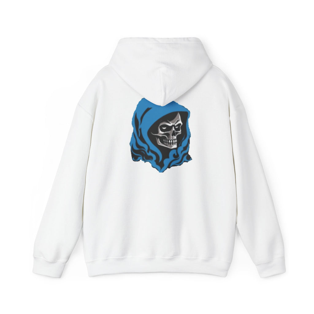 Skull Reaper Hoodie — Blue Hooded Skull Graphic Pullover